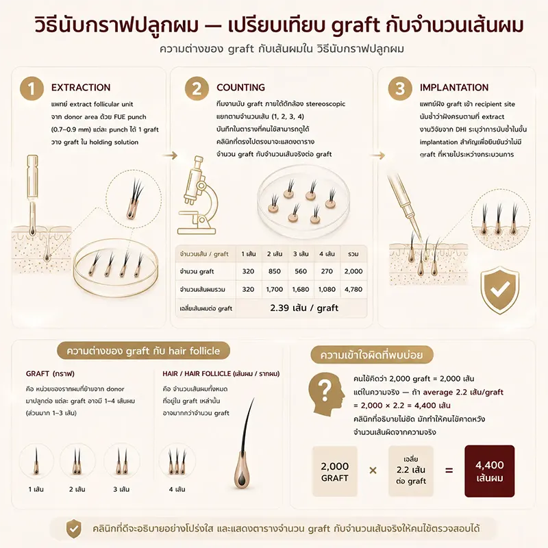 วิธีนับกราฟปลูกผม — เปรียบเทียบ graft กับจำนวนเส้นผม ความต่างของ graft กับเส้นผมใน วิธีนับกราฟปลูกผม วิธีนับกราฟปลูกผม — เปรียบเทียบ graft กับจำนวนเส้นผม ความต่างของ graft กับเส้นผมใน วิธีนับกราฟปลูกผม