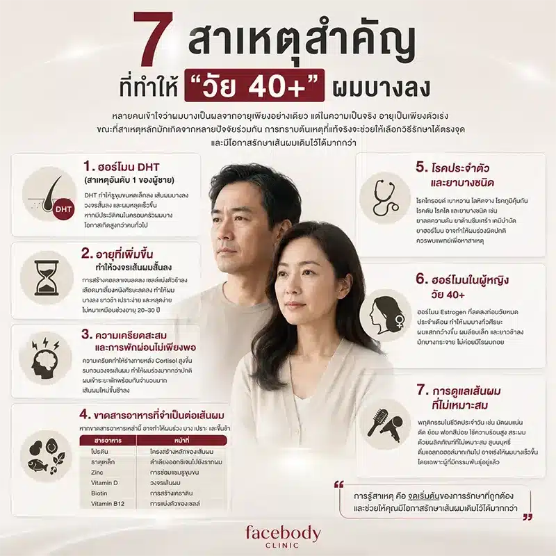 อินโฟกราฟิก 7 สาเหตุที่ทำให้ผมบางในวัย 40 ปีขึ้นไป