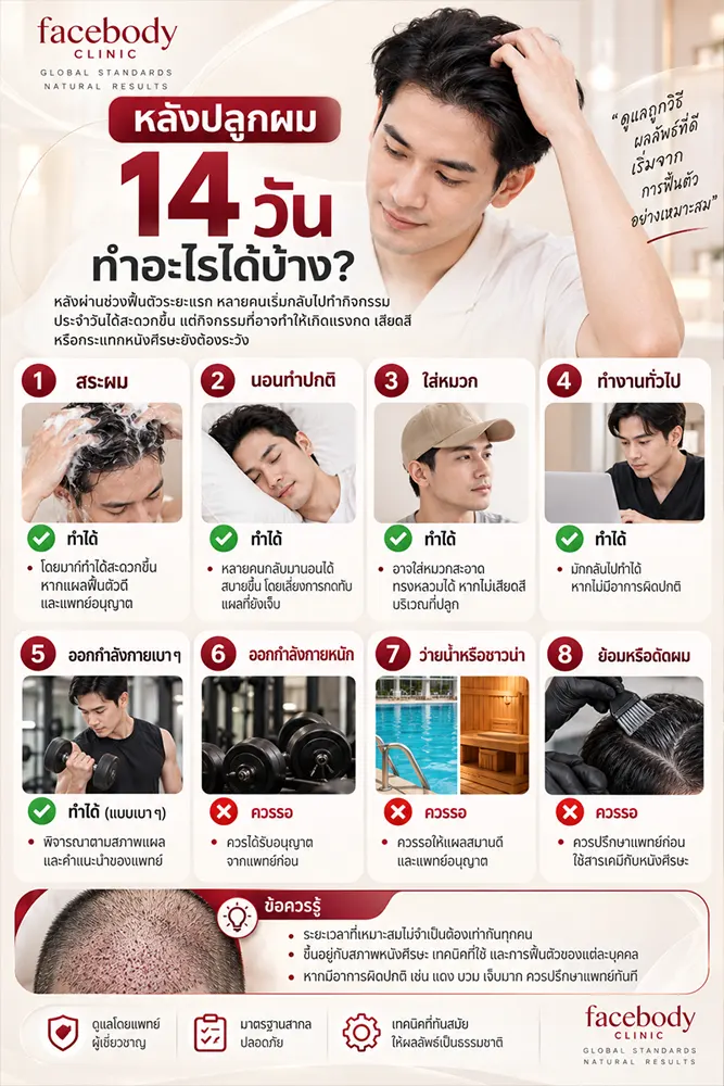 What can I do 14 days after a hair transplant